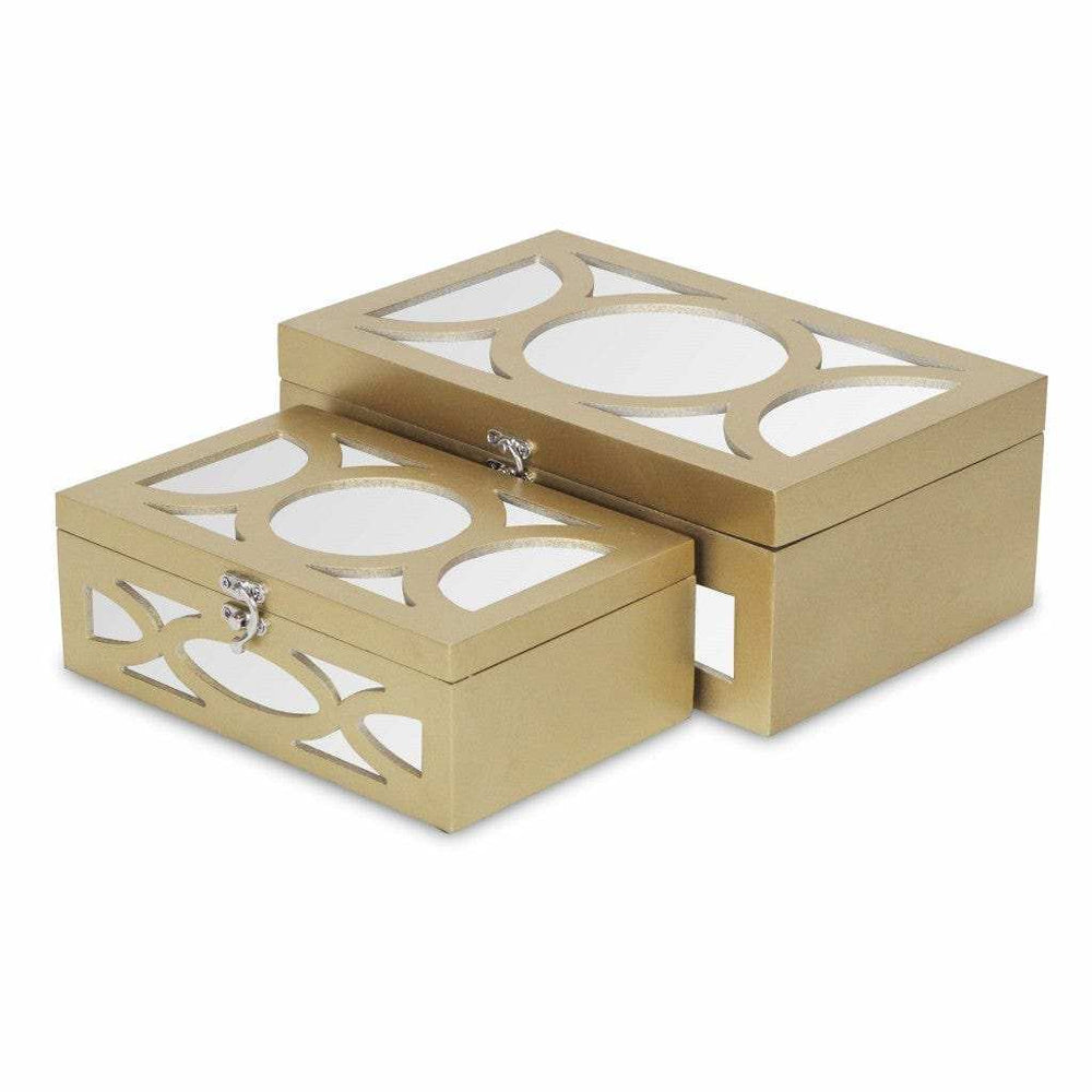 Set of Two Gold Oval Scroll Mirror Jewelry Storage Boxes - Homeroots - Flyclothing LLC