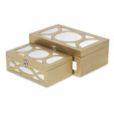 Set of Two Gold Oval Scroll Mirror Jewelry Storage Boxes - Homeroots - Flyclothing LLC