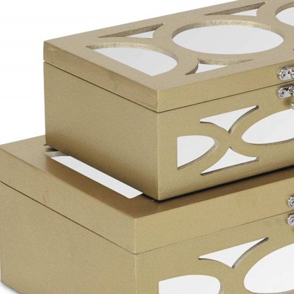 Set of Two Gold Oval Scroll Mirror Jewelry Storage Boxes - Homeroots - Flyclothing LLC