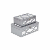 Set of Two Silver Oval Scroll Mirror Jewelry Storage Boxes - Homeroots - Flyclothing LLC