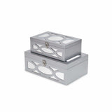 Set of Two Silver Oval Scroll Mirror Jewelry Storage Boxes - Homeroots - Flyclothing LLC