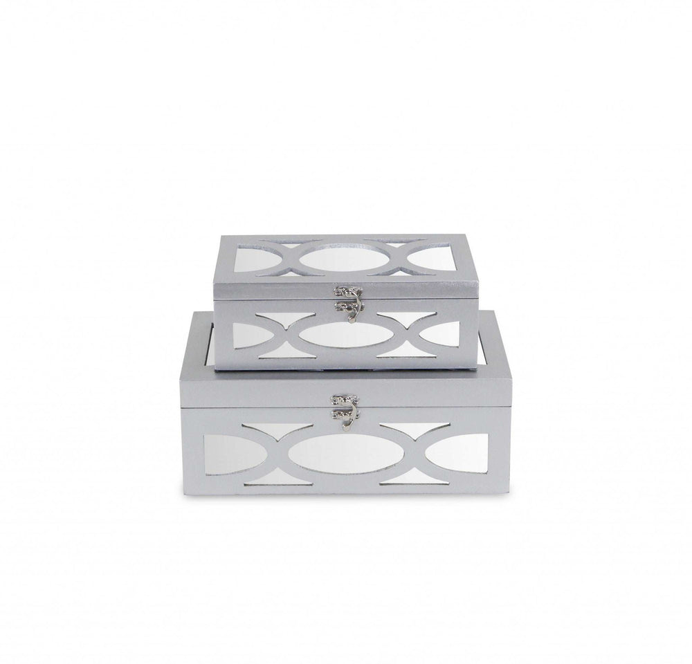 Set of Two Silver Oval Scroll Mirror Jewelry Storage Boxes - Homeroots - Flyclothing LLC