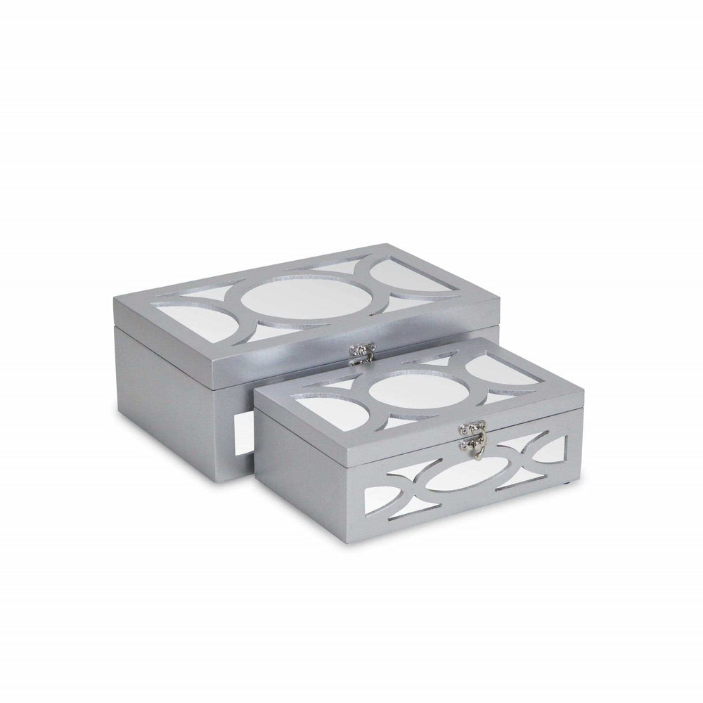 Set of Two Silver Oval Scroll Mirror Jewelry Storage Boxes - Homeroots - Flyclothing LLC