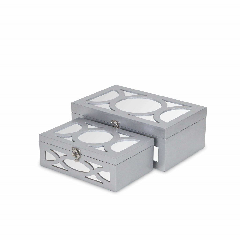 Set of Two Silver Oval Scroll Mirror Jewelry Storage Boxes - Homeroots - Flyclothing LLC