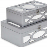 Set of Two Silver Oval Scroll Mirror Jewelry Storage Boxes - Homeroots - Flyclothing LLC