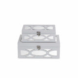 Set of Two White Oval Scroll Mirror Jewelry Storage Boxes - Homeroots - Flyclothing LLC