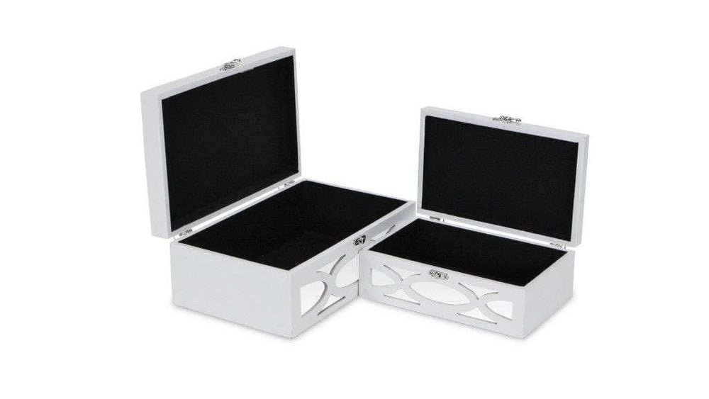Set of Two White Oval Scroll Mirror Jewelry Storage Boxes - Homeroots - Flyclothing LLC