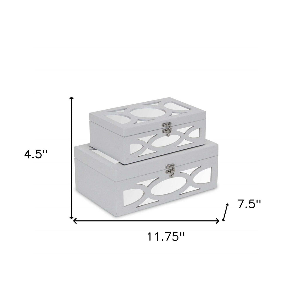 Set of Two White Oval Scroll Mirror Jewelry Storage Boxes - Homeroots - Flyclothing LLC