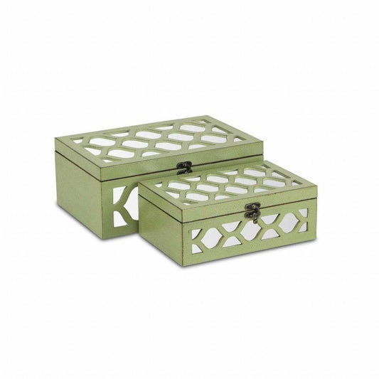 Set of Green Quatrefoil Mirror Jewelry Storage Boxes - Homeroots - Flyclothing LLC