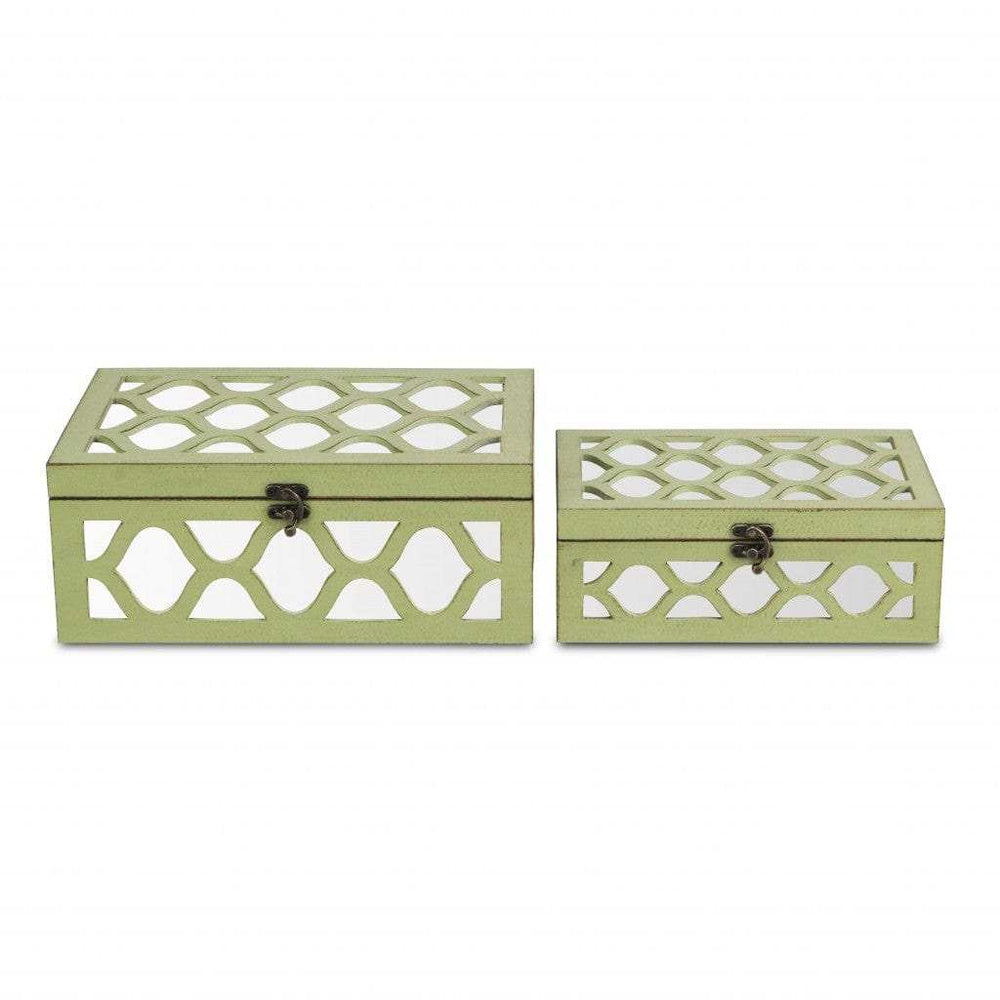 Set of Green Quatrefoil Mirror Jewelry Storage Boxes - Homeroots - Flyclothing LLC