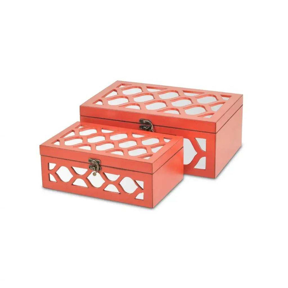 Set of Coral Quatrefoil Mirror Jewelry Storage Boxes - Homeroots - Flyclothing LLC