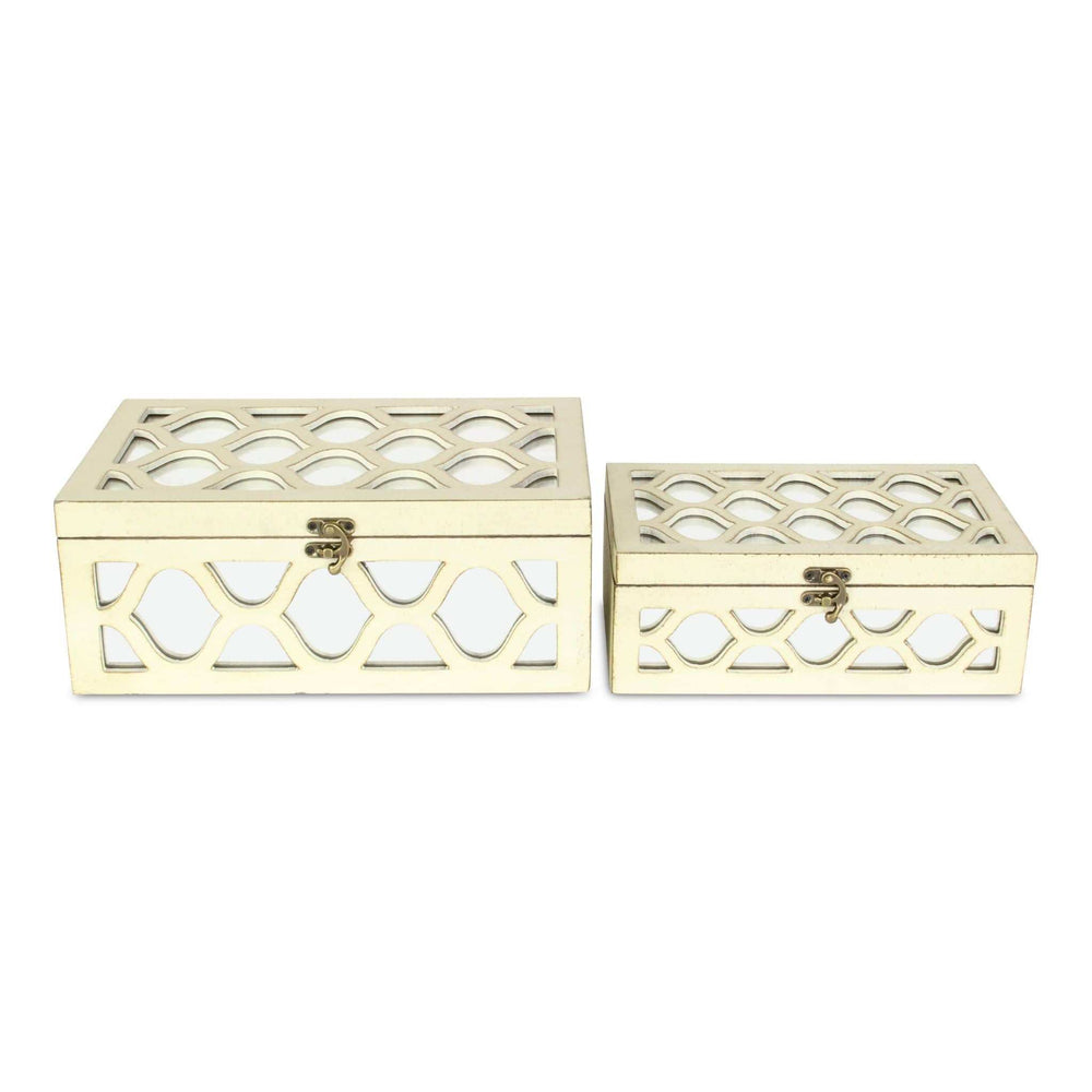 Set of White Quatrefoil Mirror Jewelry Storage Boxes - Homeroots - Flyclothing LLC