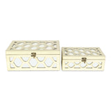 Set of White Quatrefoil Mirror Jewelry Storage Boxes - Homeroots - Flyclothing LLC