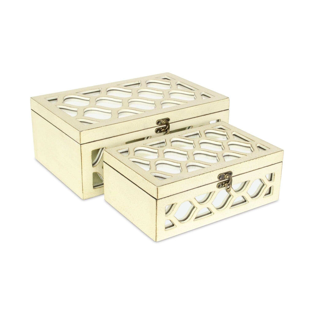 Set of White Quatrefoil Mirror Jewelry Storage Boxes - Homeroots - Flyclothing LLC