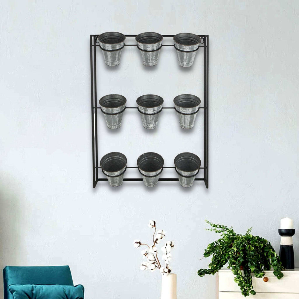 Nine Pot Metal Framed Wall Planter - Homeroots - Flyclothing LLC