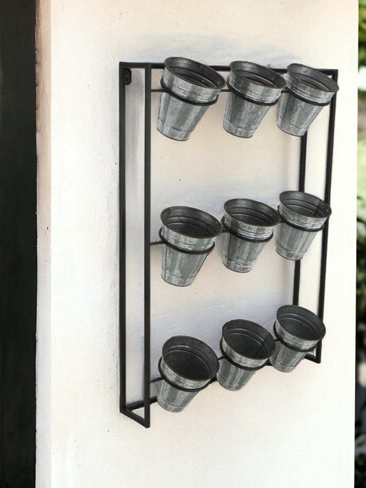 Nine Pot Metal Framed Wall Planter - Homeroots - Flyclothing LLC