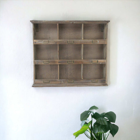 Rustic Nine Slot Wooden Open Wall Cabinet - Homeroots - Flyclothing LLC
