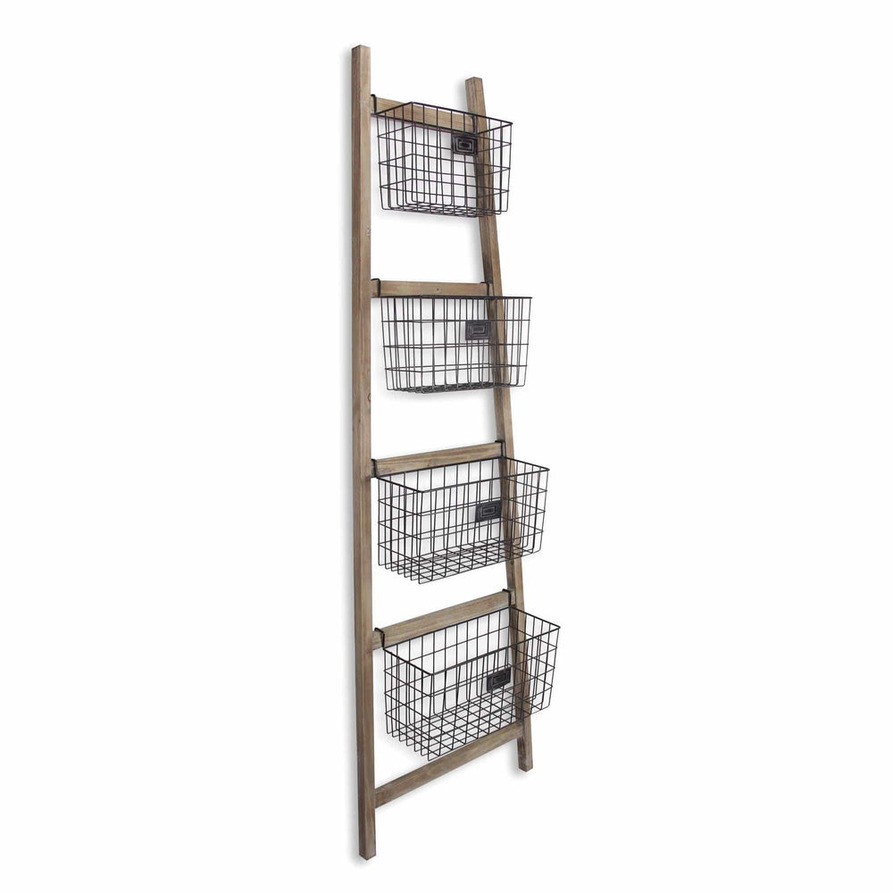 Wooden Ladder Storage Piece with 4 Baskets - Homeroots - Flyclothing LLC