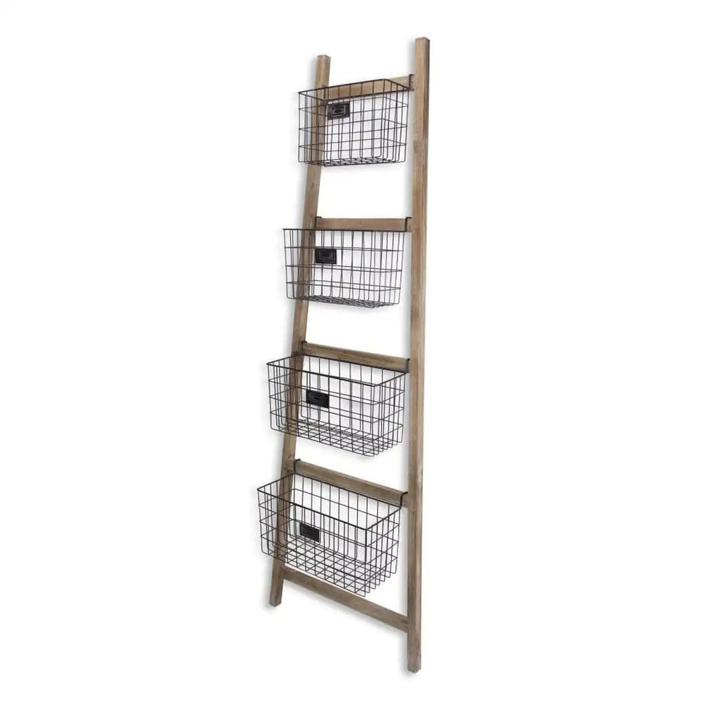 Wooden Ladder Storage Piece with 4 Baskets - Homeroots - Flyclothing LLC