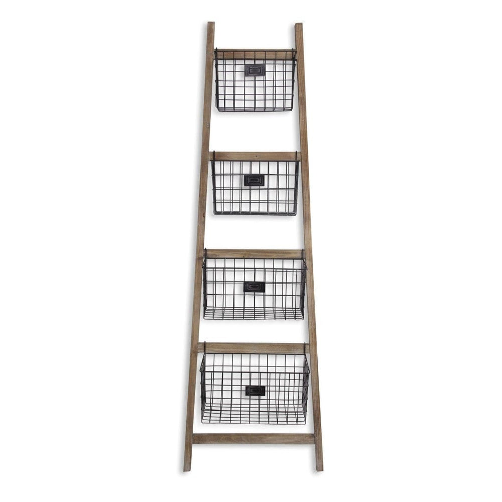 Wooden Ladder Storage Piece with 4 Baskets - Homeroots - Flyclothing LLC