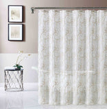 Tan and White Floral Embroider Shower Curtain - Homeroots - Flyclothing LLC