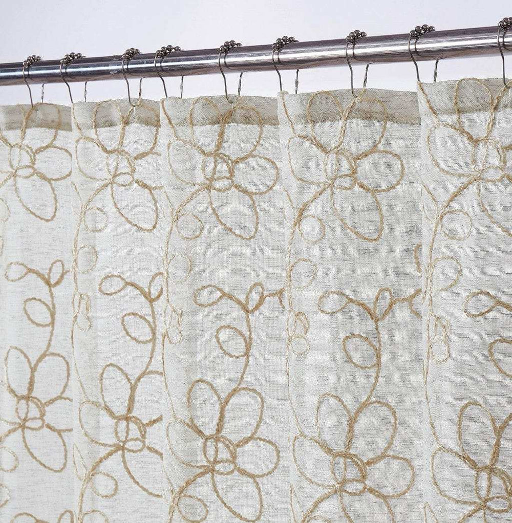 Tan and White Floral Embroider Shower Curtain - Homeroots - Flyclothing LLC