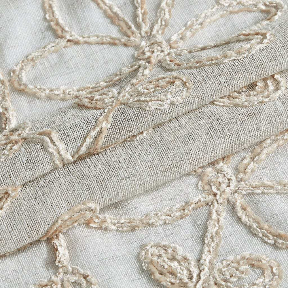 Tan and White Floral Embroider Shower Curtain - Homeroots - Flyclothing LLC