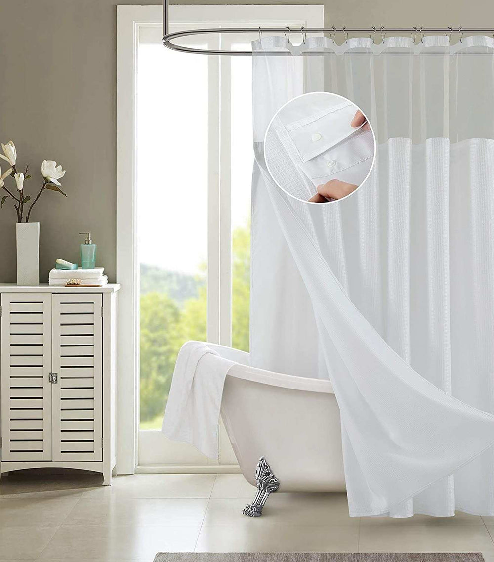 White Sheer and Grid Shower Curtain and Liner Set - Homeroots - Flyclothing LLC