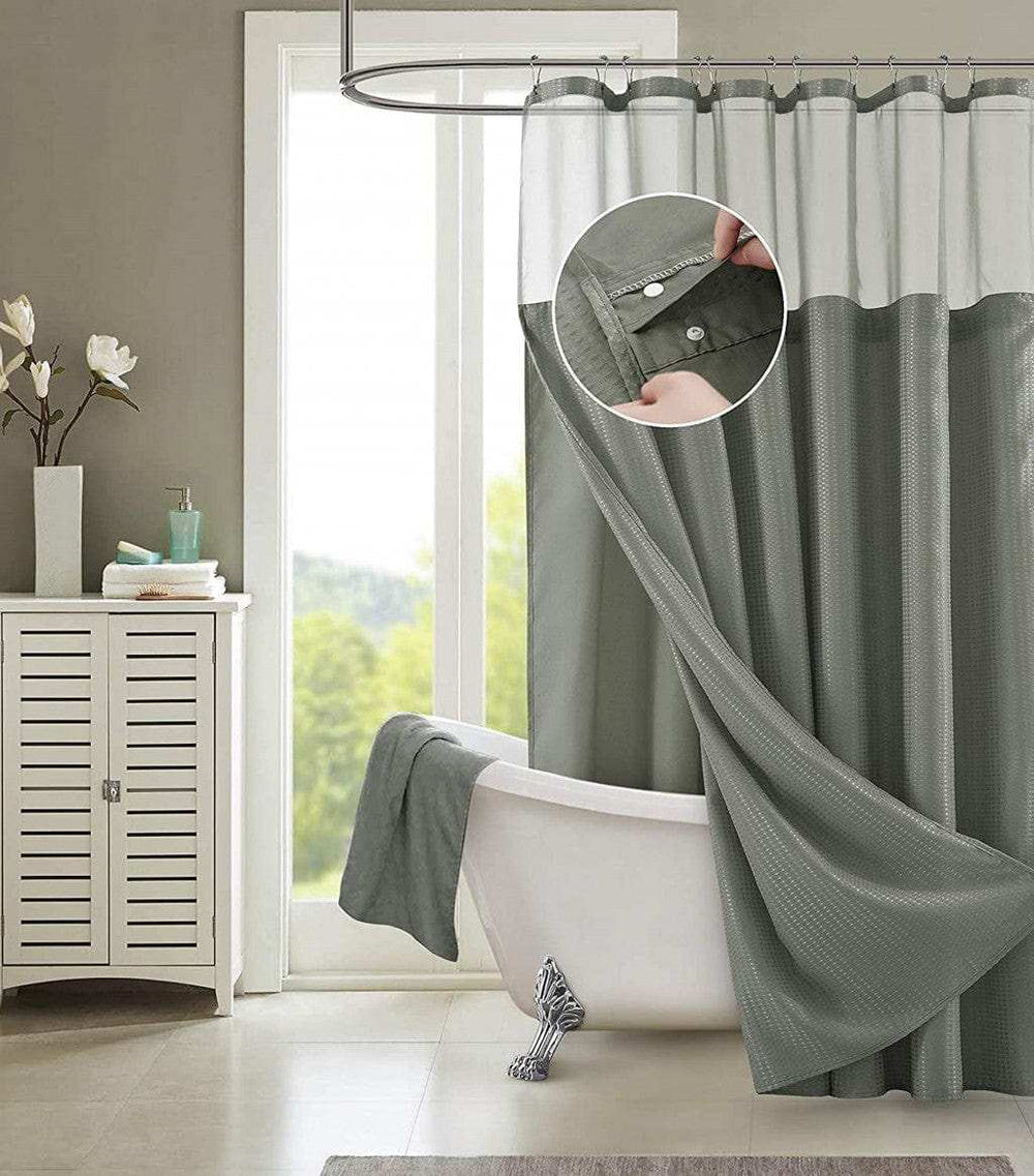 Gray Sheer and Grid Shower Curtain and Liner Set - Homeroots - Flyclothing LLC