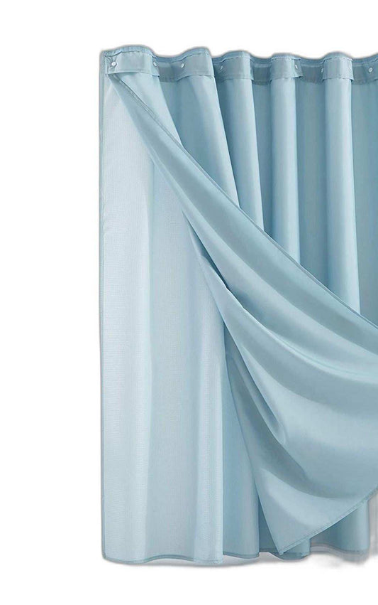 Light Blue Sheer and Grid Shower Curtain and Liner Set - Homeroots - Flyclothing LLC