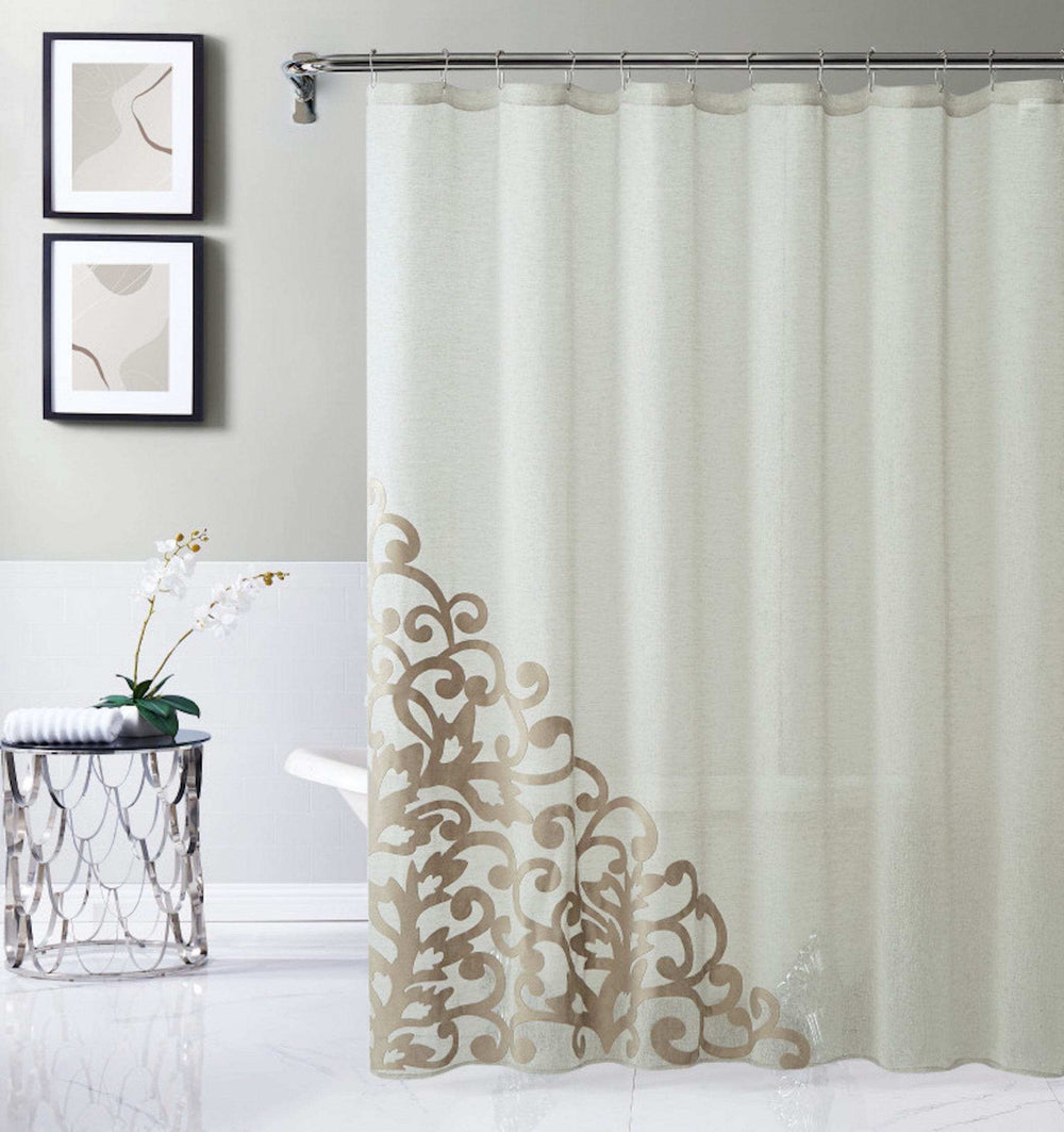 Gold Contemporary Velvet Scroll Shower Curtain - Homeroots - Flyclothing LLC
