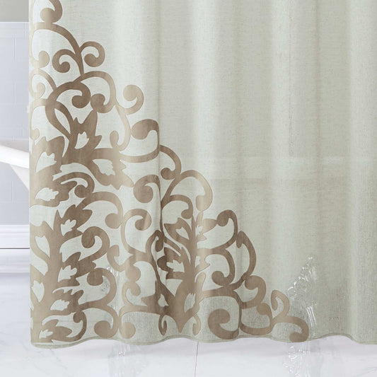 Gold Contemporary Velvet Scroll Shower Curtain - Homeroots - Flyclothing LLC