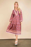 VERY J Floral Printed Boho V-Neck Balloon Sleeve Dress - Trendsi - Flyclothing LLC