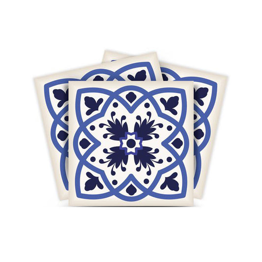 7" X 7" Blue And White Mosaic Peel And Stick Removable Tiles - Homeroots
