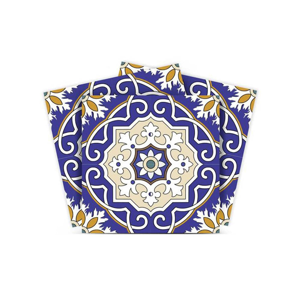 8" X 8" Blue White and Gold Mosaic Removable Tiles - Homeroots