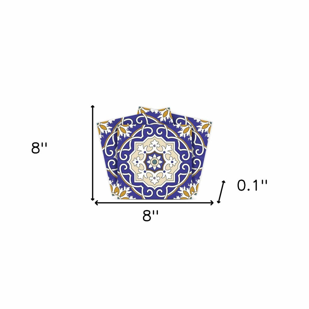 8" X 8" Blue White and Gold Mosaic Removable Tiles - Homeroots