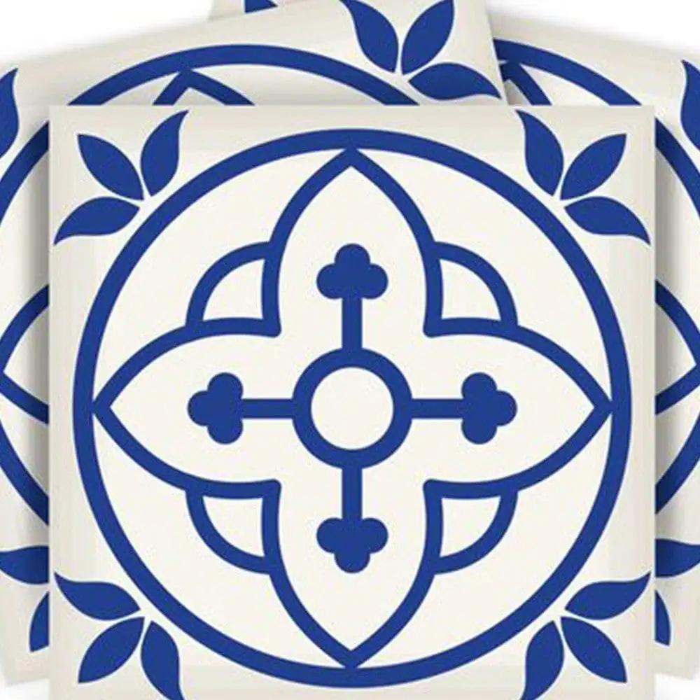 4" X 4" Tulipa Blue and White Peel and Stick Removable Tiles - Homeroots - Flyclothing LLC