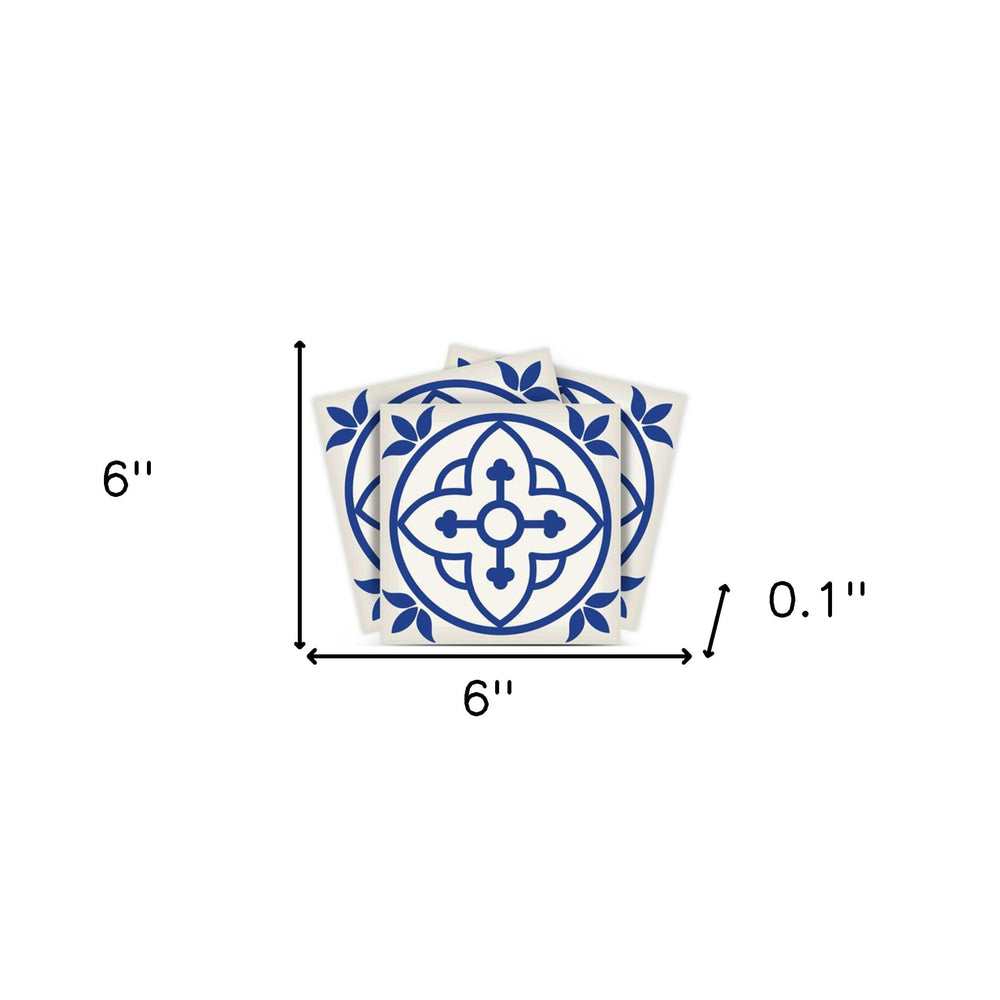 6" X 6" Tulipa Blue and White Peel and Stick Removable Tiles - Homeroots - Flyclothing LLC