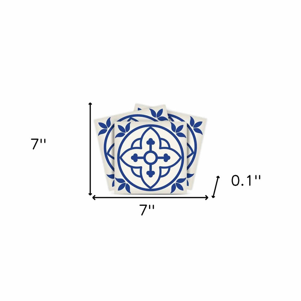 7" X 7" Tulipa Blue and White Peel and Stick Removable Tiles - Homeroots - Flyclothing LLC