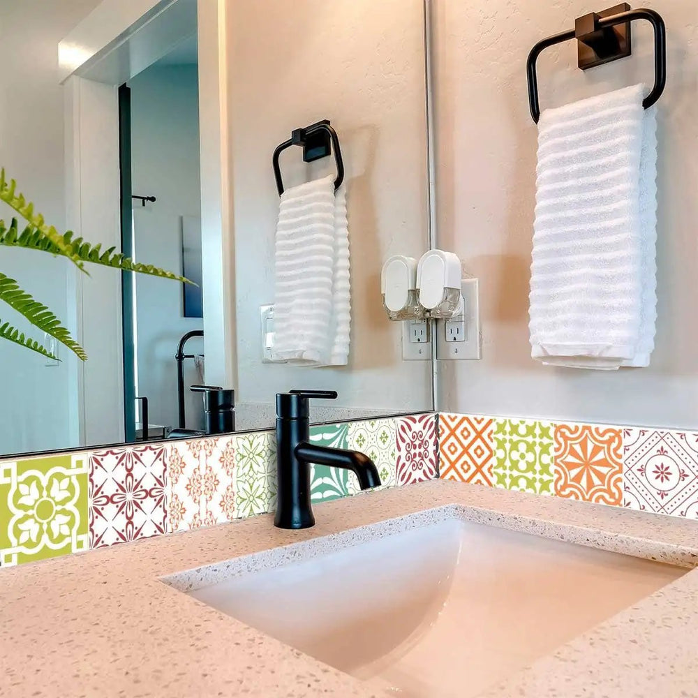 5" X 5" Muted Brights Mosaic Peel and Stick Removable Tiles - Homeroots - Flyclothing LLC