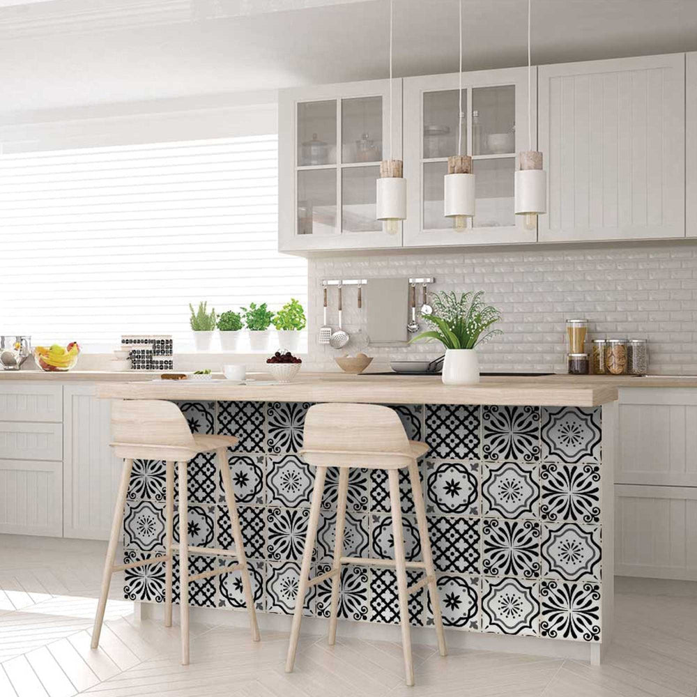 7" X 7" Black and White Multi Peel and Stick Removable Tiles - Homeroots