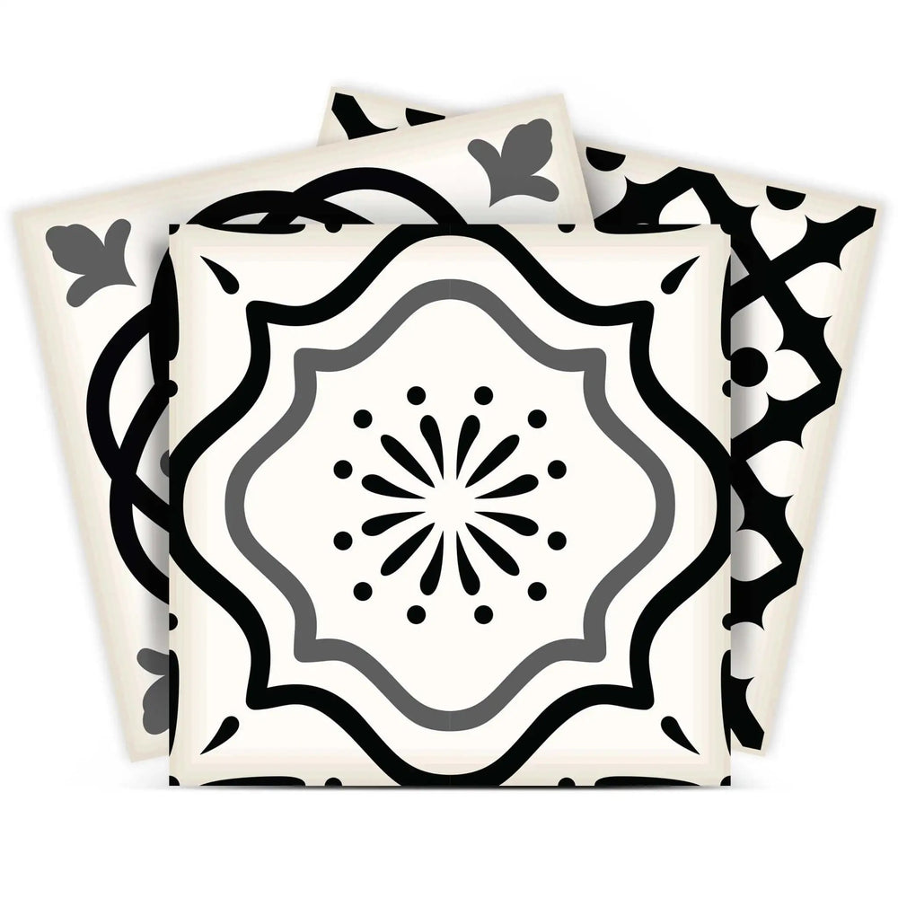 8" X 8" Black and White Multi Peel and Stick Removable Tiles - Homeroots