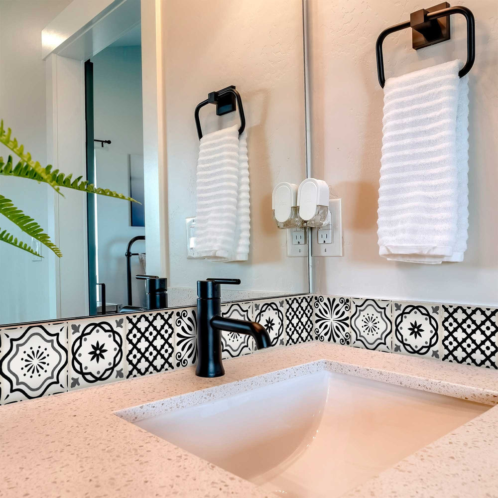 8" X 8" Black and White Multi Peel and Stick Removable Tiles - Homeroots