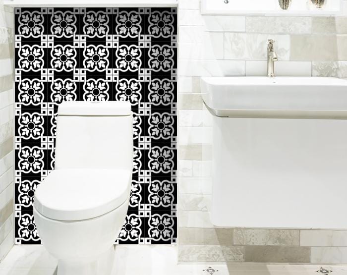 5" X 5" Black and White Stark Peel and Stick Removable Tiles - Homeroots