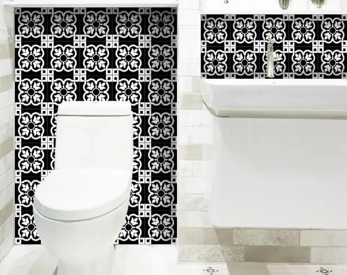 8" X 8" Black and White Stark Peel and Stick Removable Tiles - Homeroots