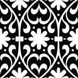 5" X 5" Black and White Floral Peel and Stick Removable Tiles - Homeroots