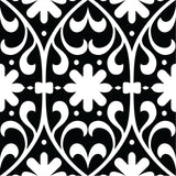 8" X 8" Black and White Floral Peel and Stick Removable Tiles - Homeroots