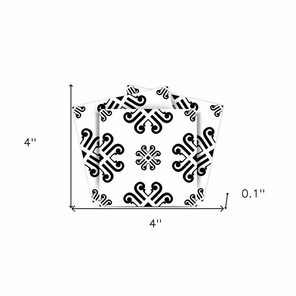 4" X 4" Black and White Daisy Peel and Stick Removable Tiles - Homeroots