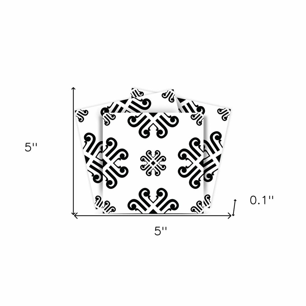 5" X 5" Black and White Daisy Peel and Stick Removable Tiles - Homeroots