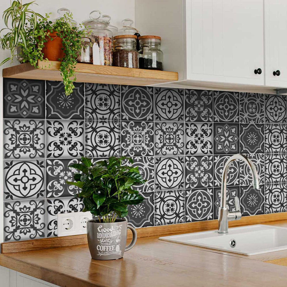 6" X 6" Gray and White Multi Peel and Stick Removable Tiles - Homeroots